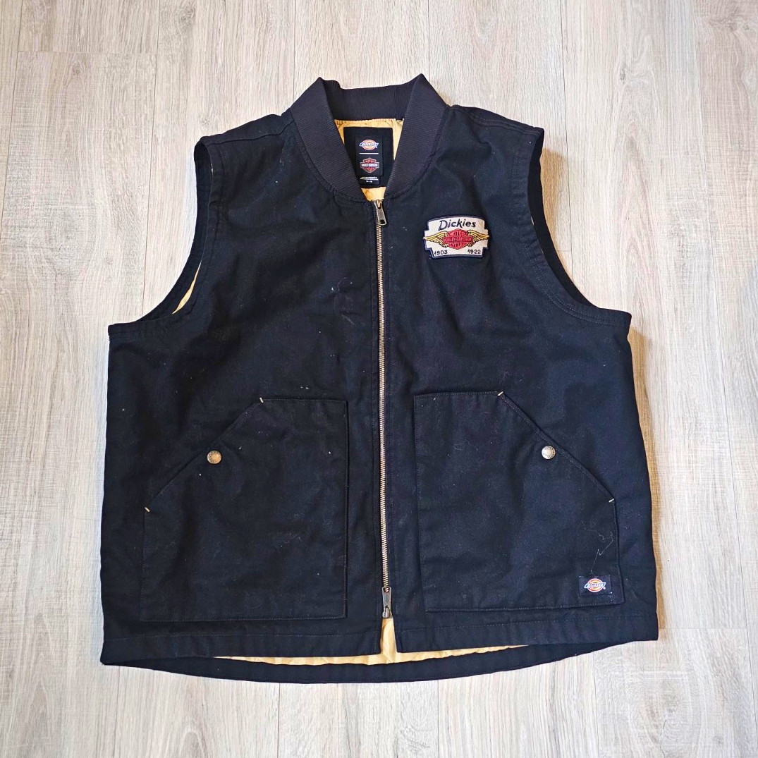 Harley-Davidson x Dickies Black Quilted Lined Zip Vest Jacket Worn 1 Time XL