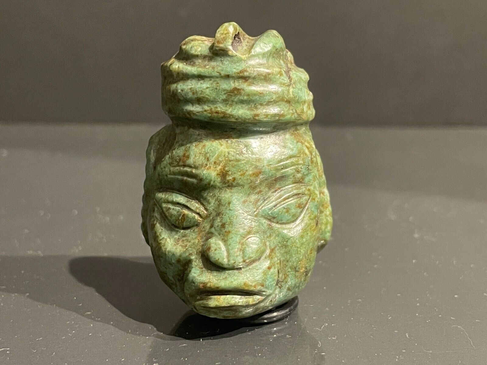 PRE-COLUMBIAN MAYAN GREEN JADE FACE HEAD MAN NECKLACE PENDANT CAO  1400-1500 AD