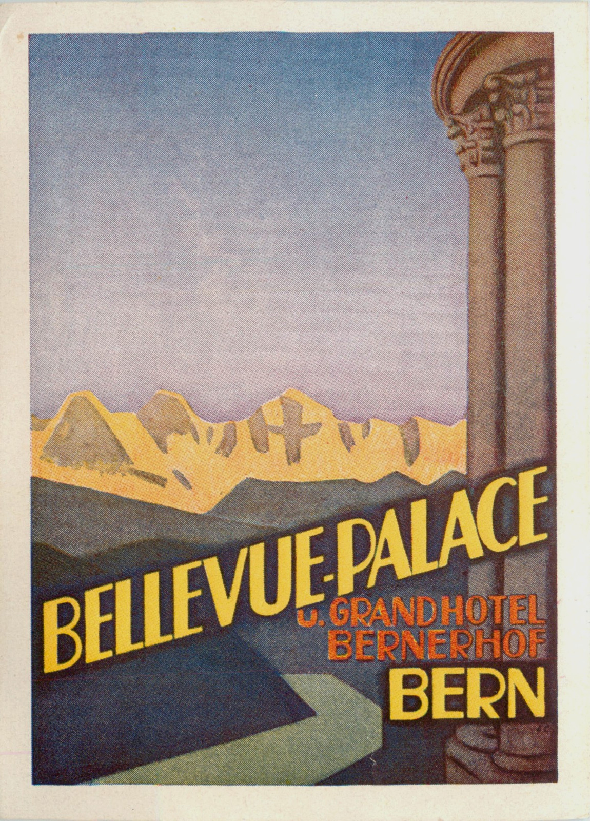 Bellevue Palace ~BERN - SWITZERLAND~ Beautiful Hotel Luggage Label, c. 1940