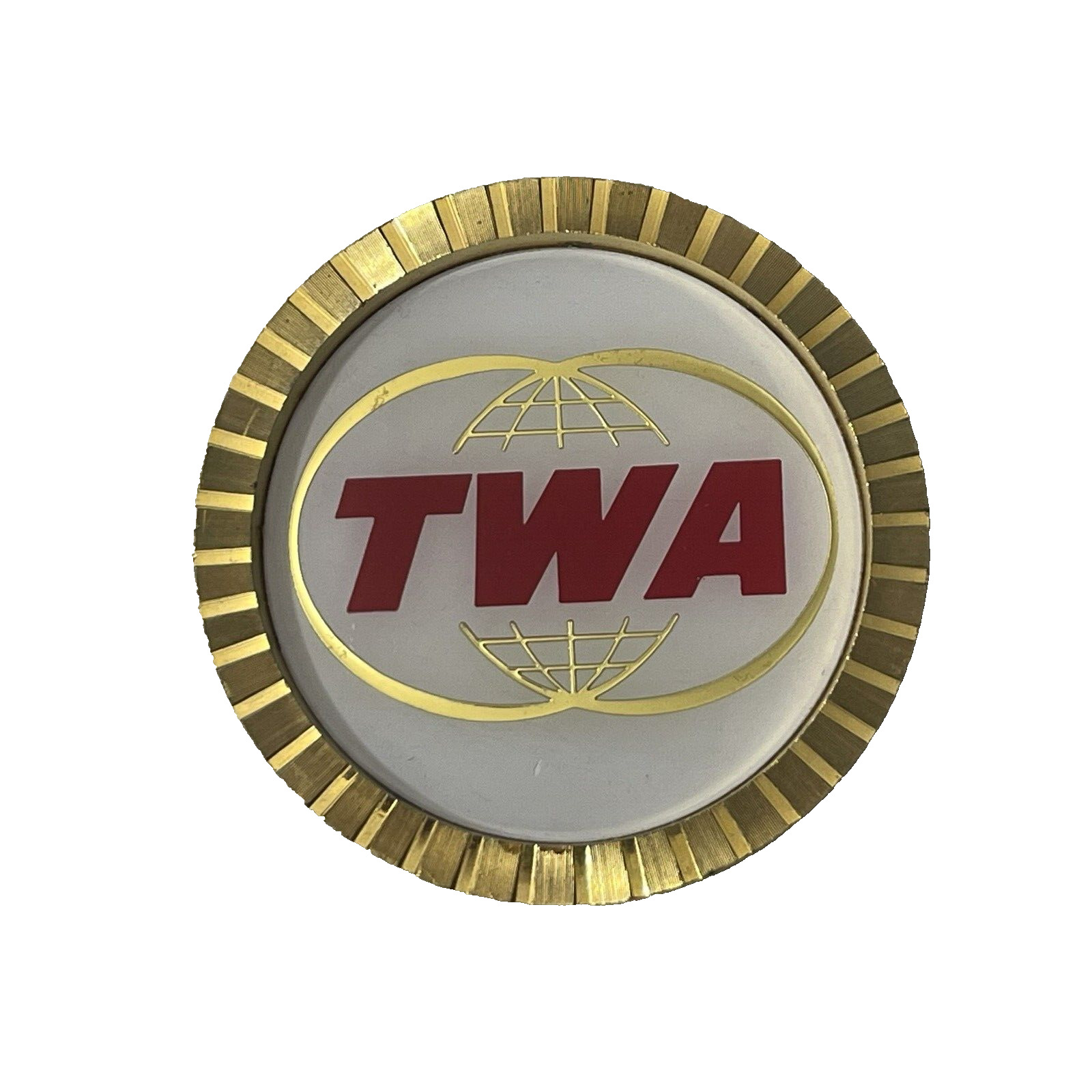VTG TWA Trans World Airlines Round Brass Coaster Glass Inlet