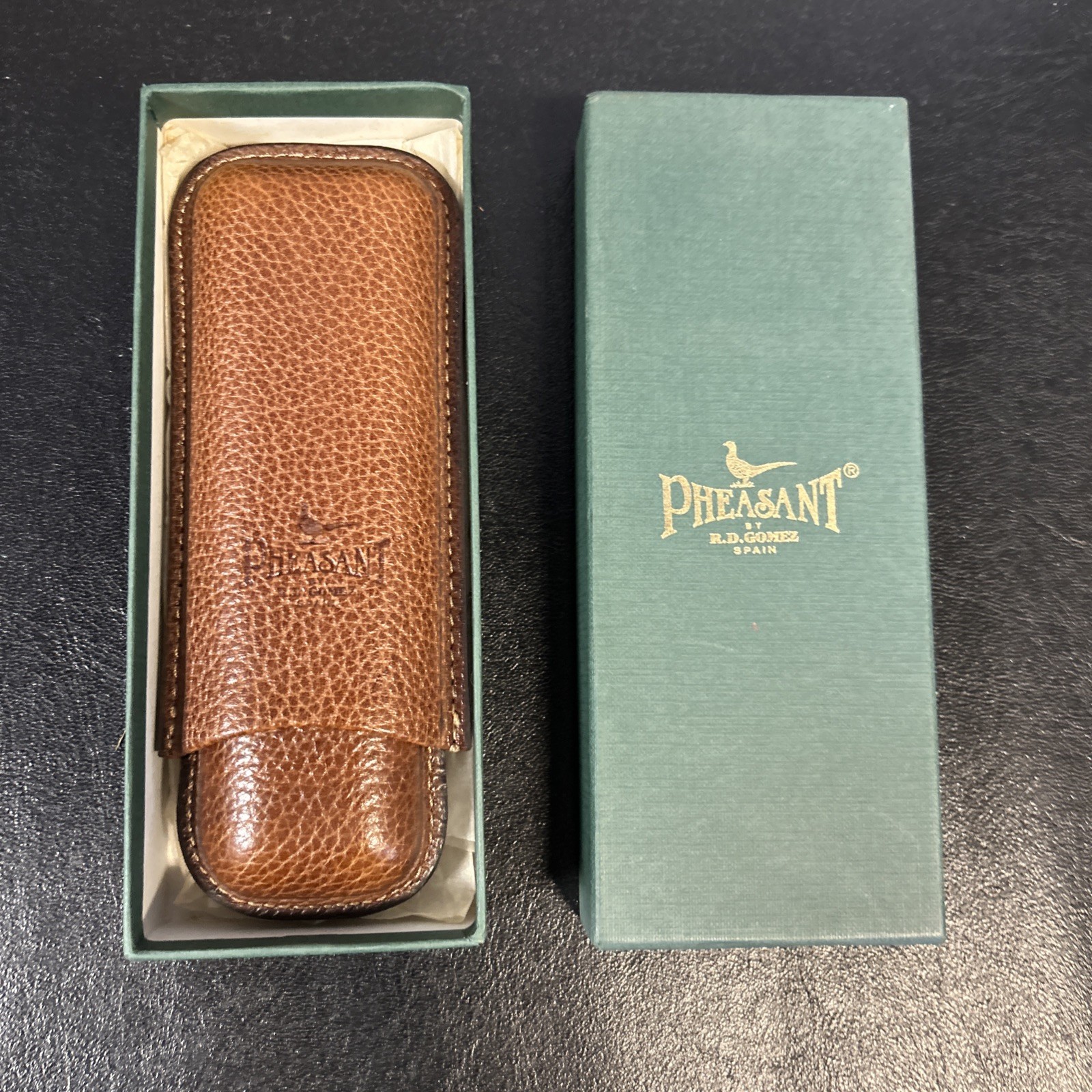 Pheasant By R.D. Gomes Spain Brown Leather 2 Cigar Case NOB