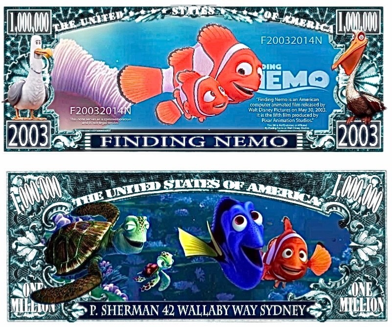 40 Pack Finding Nemo Dollar Bill Disney Pixar Collectible Novelty Money Banknote