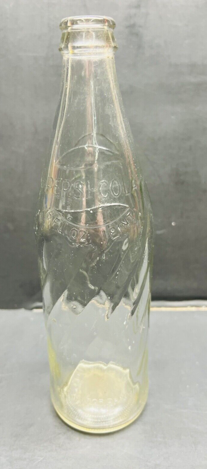 vintage pepsi cola 16 oz clear glass swirl bottle embossed logo collectible