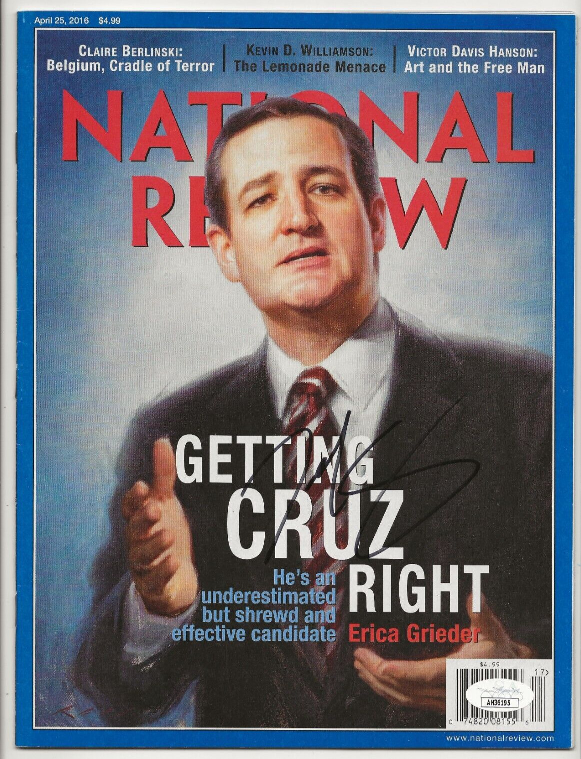 Ted Cruz REAL hand SIGNED National Review Magazine #2 JSA COA Texas Republican