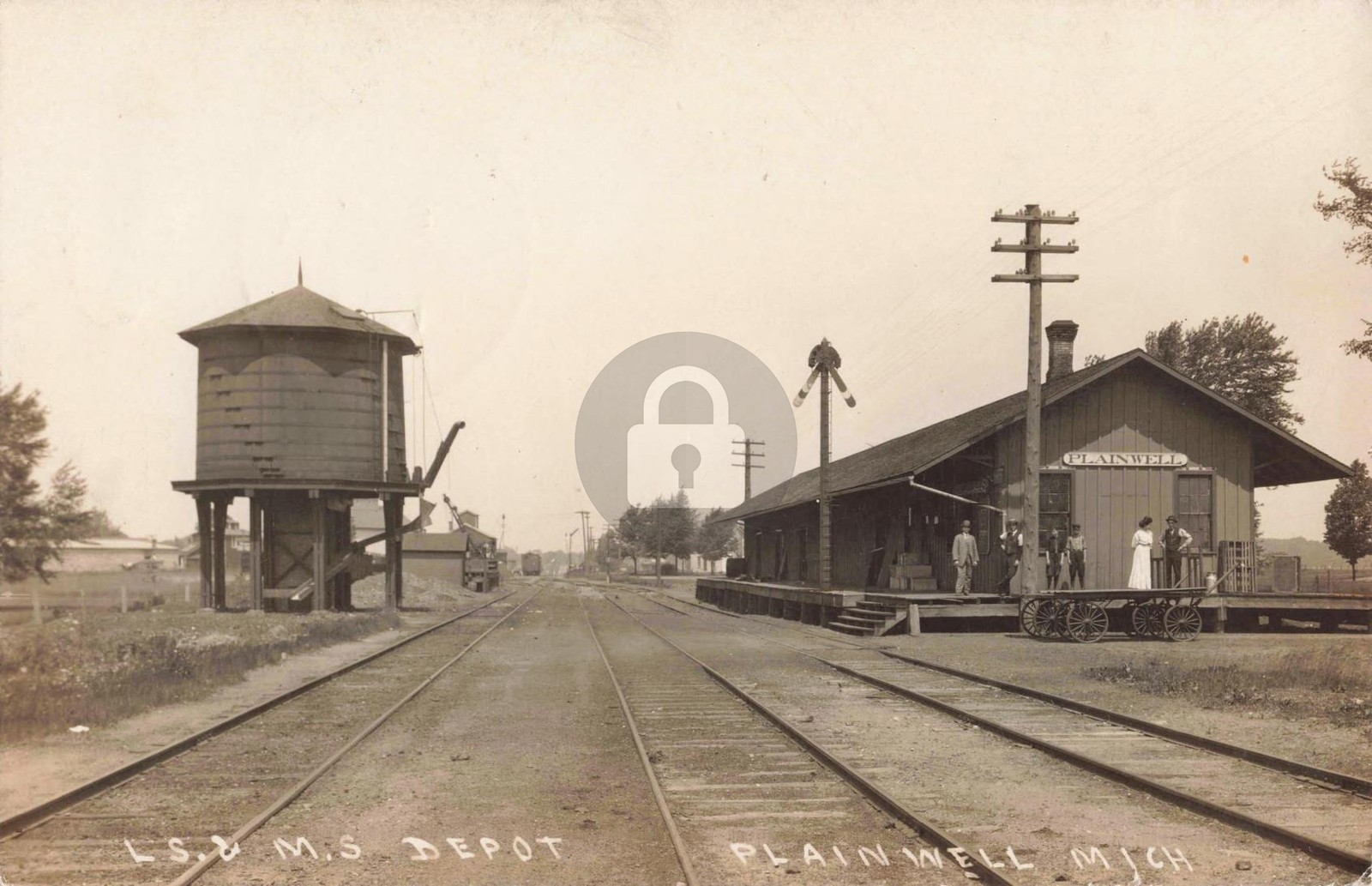 Railroad L.S. & M.S. Depot, Plainwell MI Michigan 1910 RPPC Photo Postcard COPY