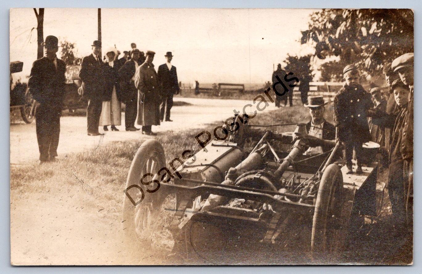 K60/ Interesting RPPC Postcard c1910 Early Automobile Accident Flipped Over 509