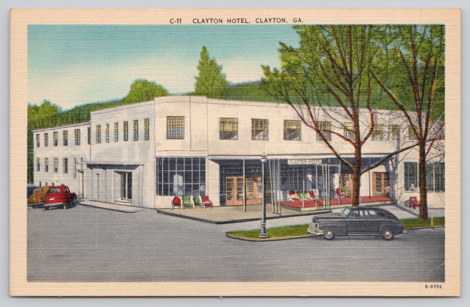 Vintage C.1940s Clayton Hotel Clayton GA Linen Postcard Blue Ridge Mountains