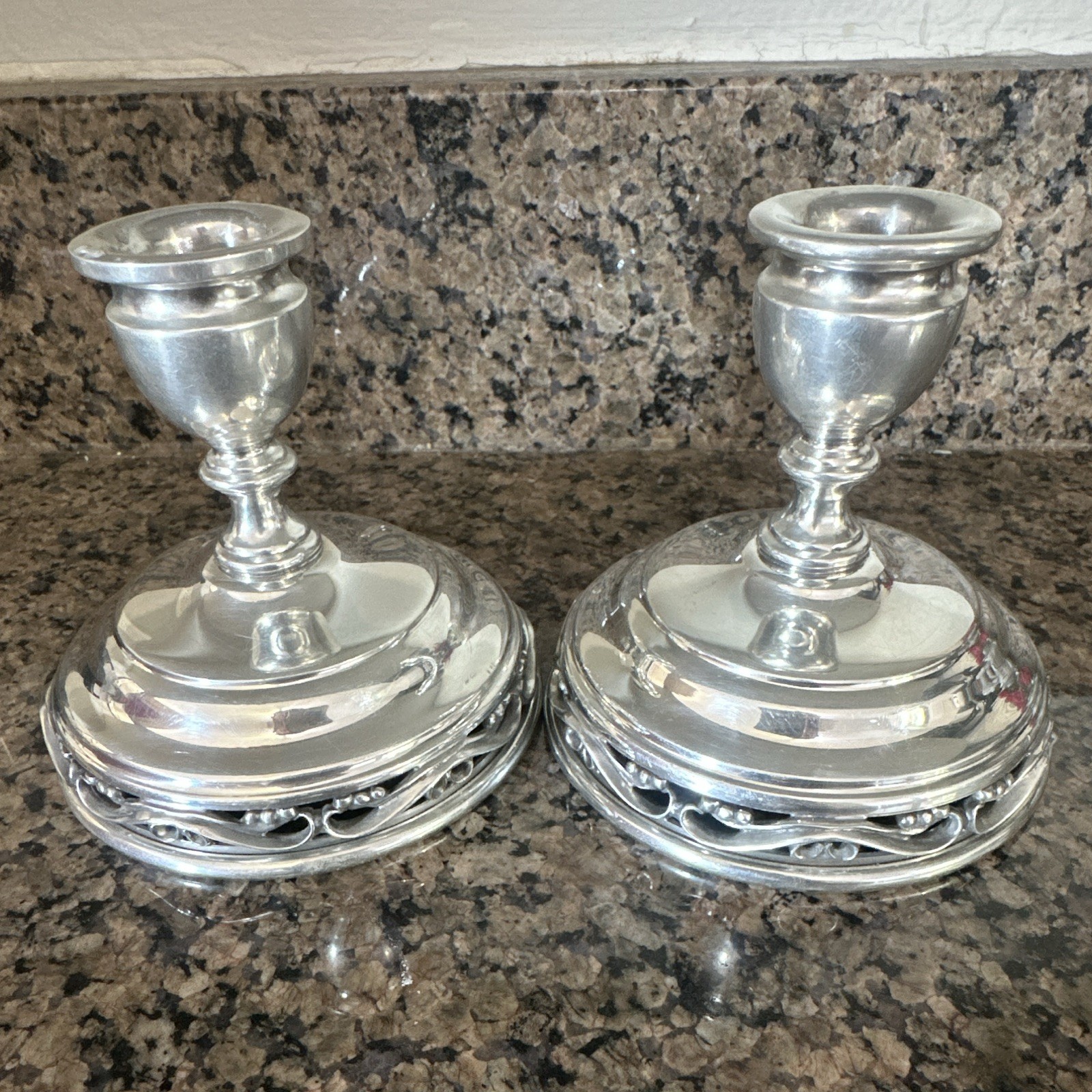 Vintage Shirley Pewter Hand Made Candlesticks – Pair