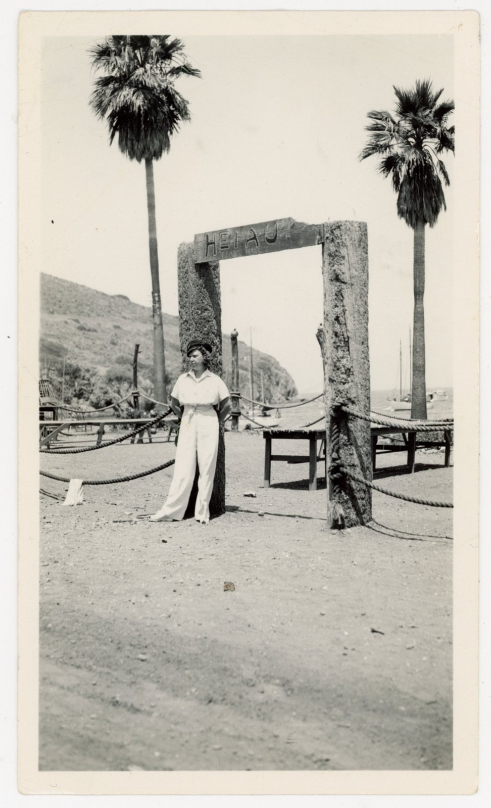 Woman At Heiau Hawaii - Tourist Attraction Snapshot 1940s