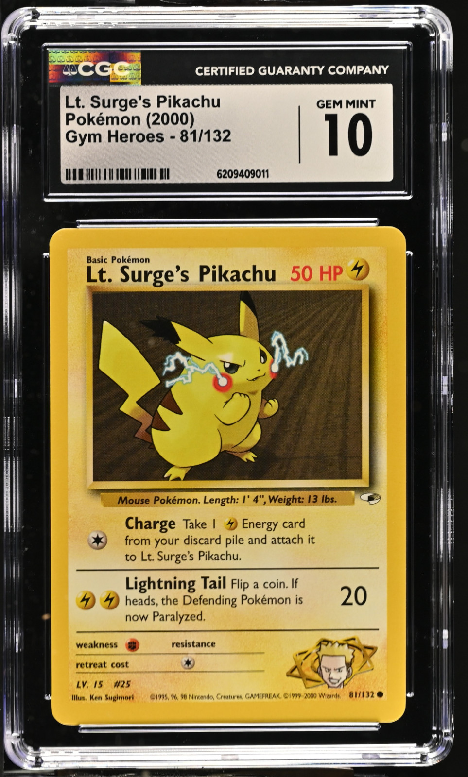 Pokemon TCG Lt. Surge's Pikachu Gym Heroes 81/132 CGC 10 Gem Mint