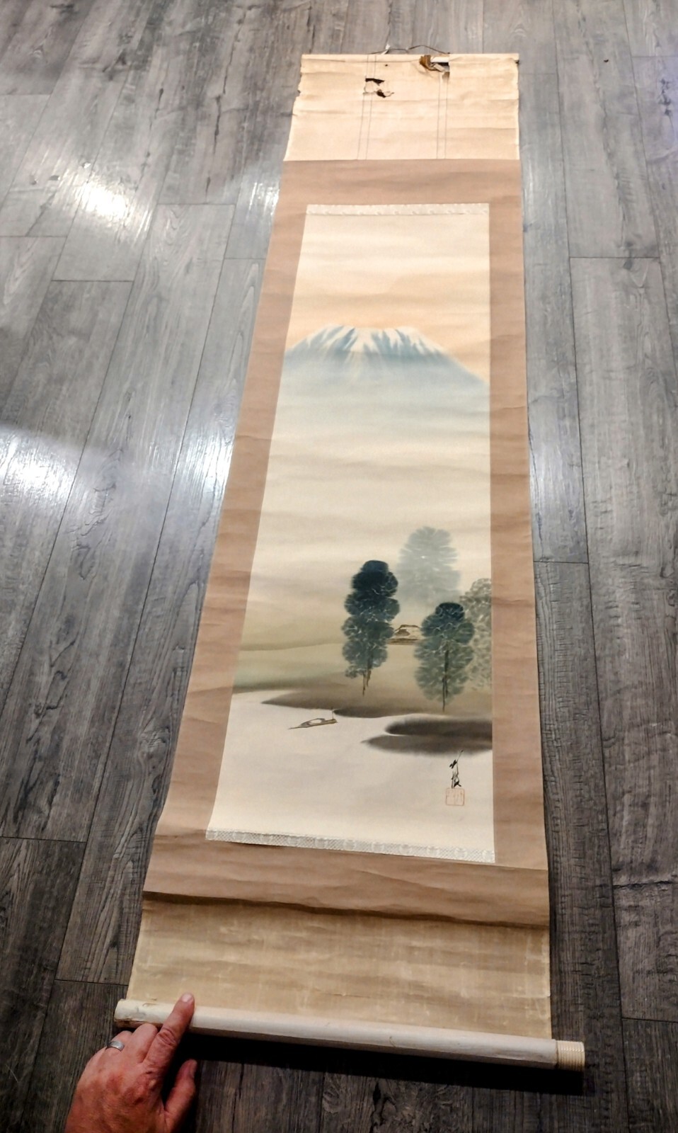 Hanging Scroll Painted Landscape Vintage Hanging Scroll Painted Landscape Vintage