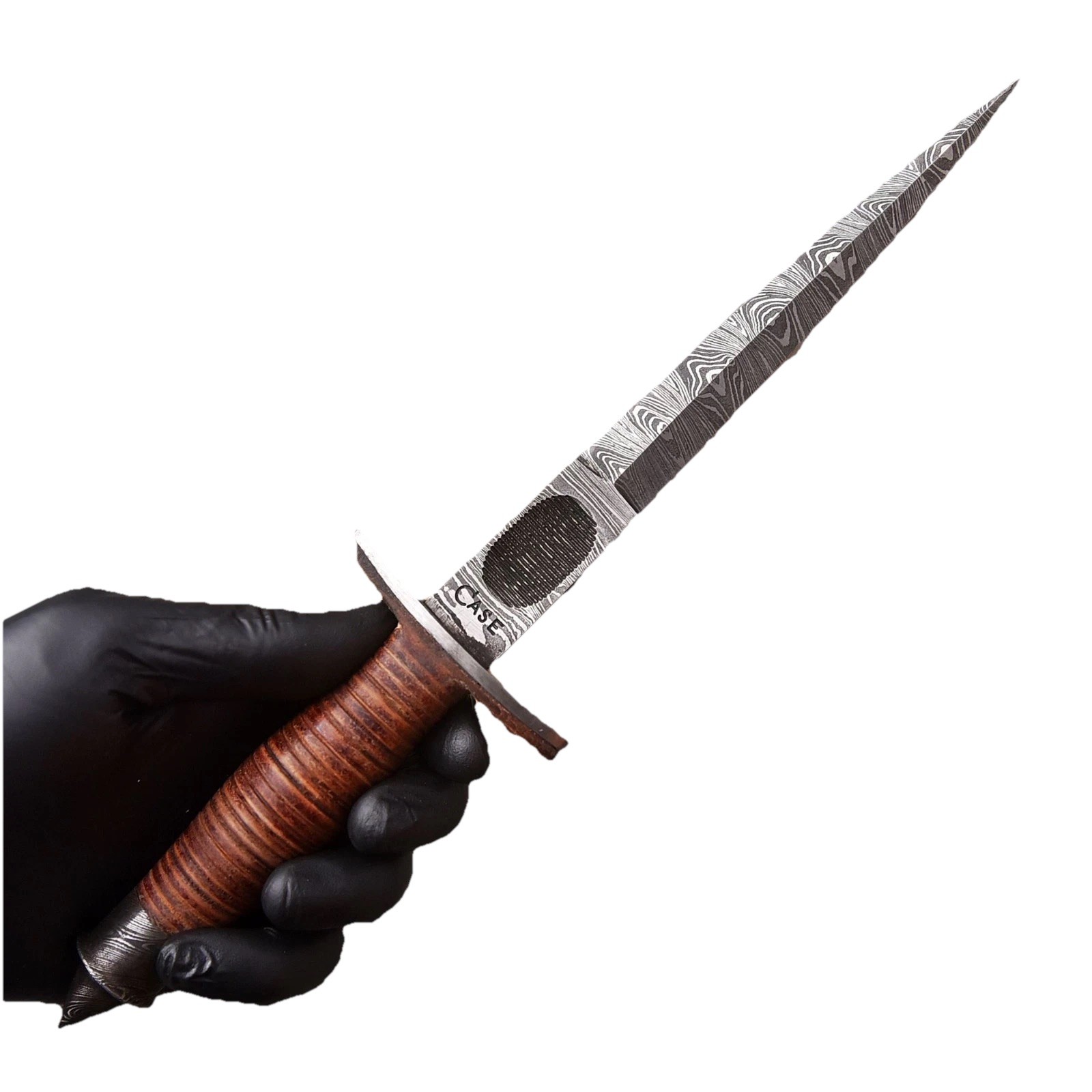 Custom Made Damascus Steel Double Edge Blade Dagger knife Leather Stacked Knife Custom Made Damascus Steel Double Edge Blade Dagger knife Leather Stacked Knife