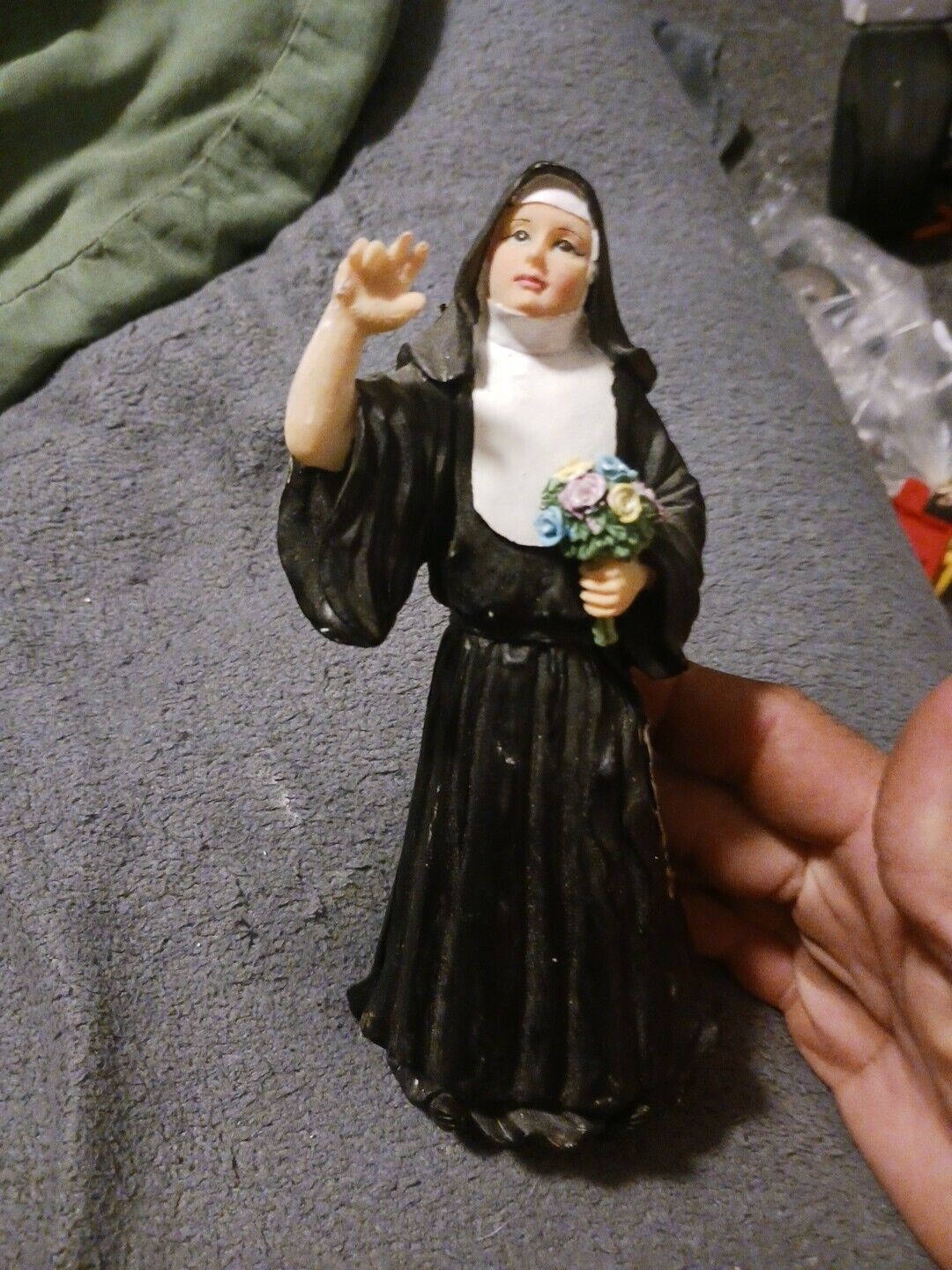 RARE  Antique Saint Rita Throwing Up A Peace Sign To JC