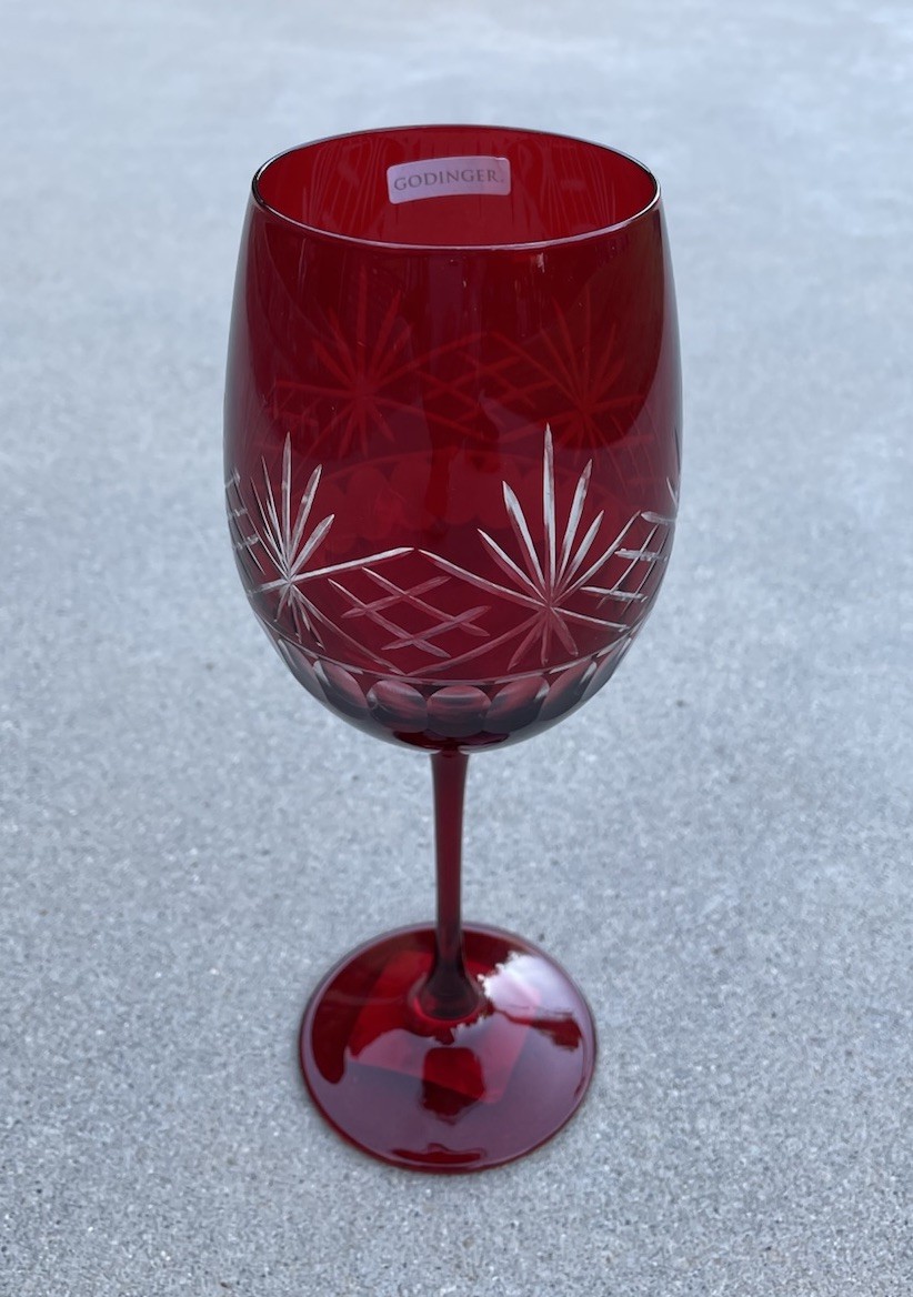 New Godinger Set Of 4 Holiday Ruby Red & Clear 9” Stemmed Wine Glasses NWT