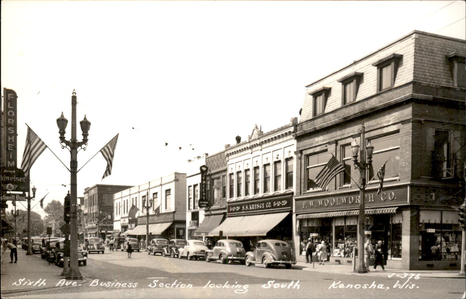 Kenosha WI Business Section Sixth Ave. c1940s-50s Real Photo Vintage Postcard