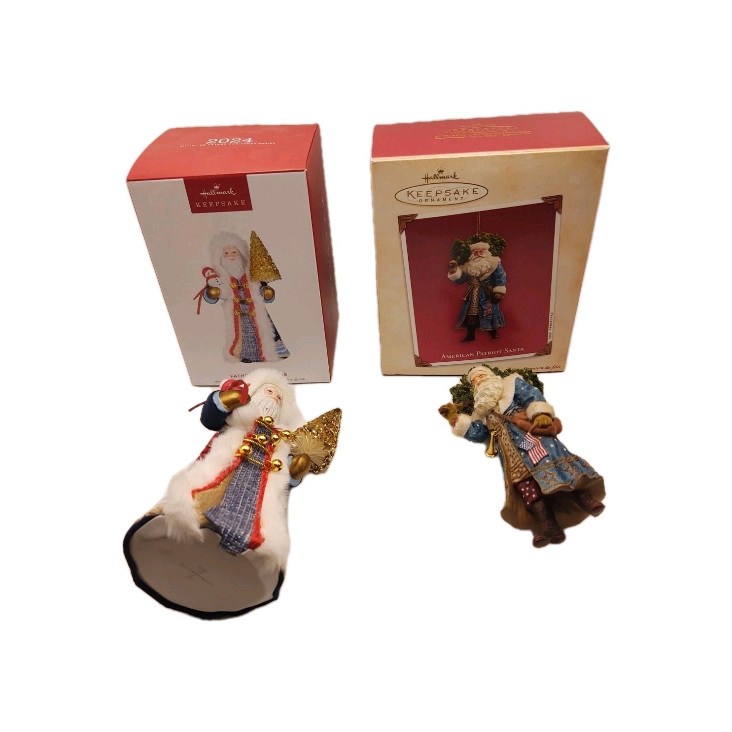Hallmark Keepsake 2024 Father Christmas & 2003 American Patriot Santa Ornaments