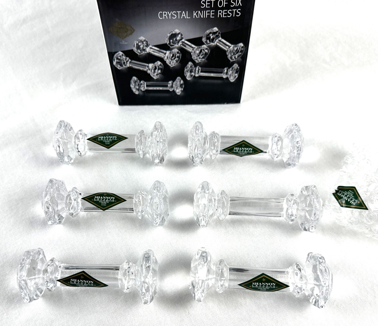 Godinger Shannon Crystal Knife Rests, Box of 6, New with Stickers, 