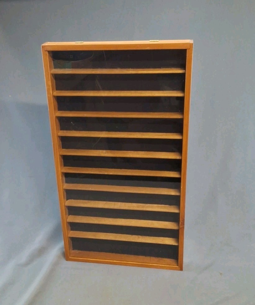 Vintage Wall Mount Wood with Glass Curio Cabinet Shadow Box Miniatures Display 
