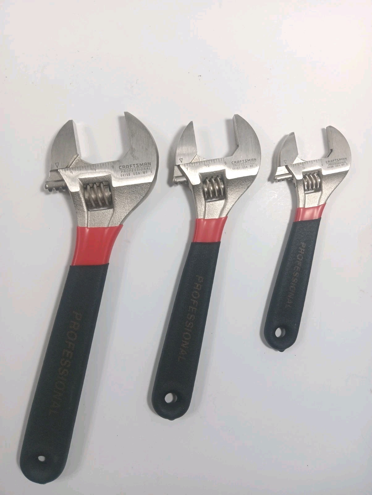 VINTAGE 3-pc. CRAFTSMAN TOOLS PROFESSIONAL ADJUSTABLE WRENCH SET NEVER USED USA