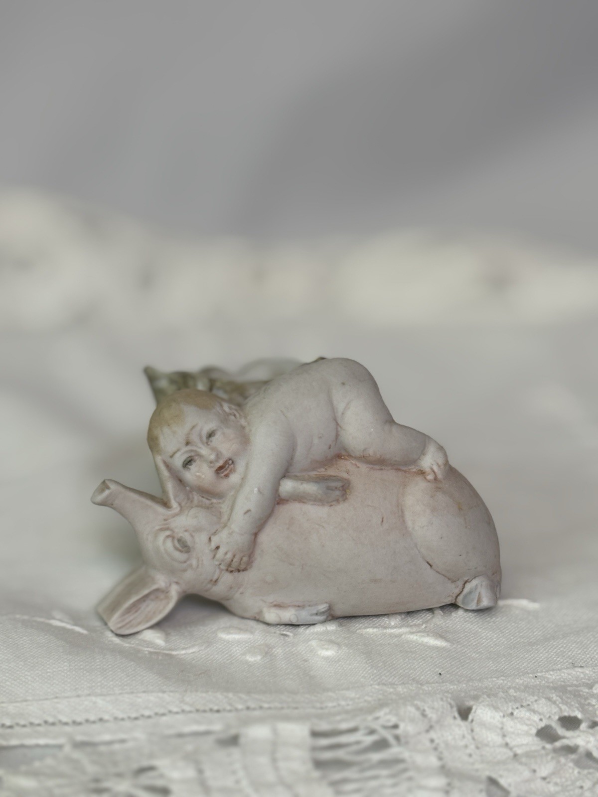 RARE Antique Bisque Porcelain Hertwig And Company, Pig And Baby Figurine