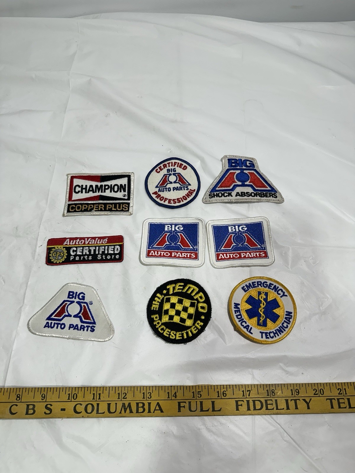 Vintage Automotive Embroidered Patch Lot Champion Big A Auto Parts Racing EMT 9