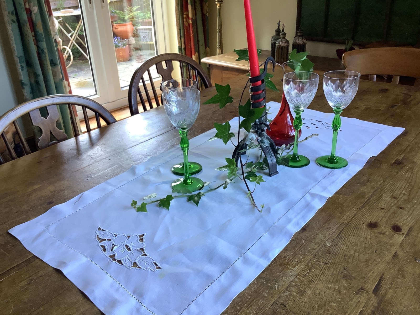 Vintage Hand Embroidered Linen Table Runner  Table Centre 88x42cms