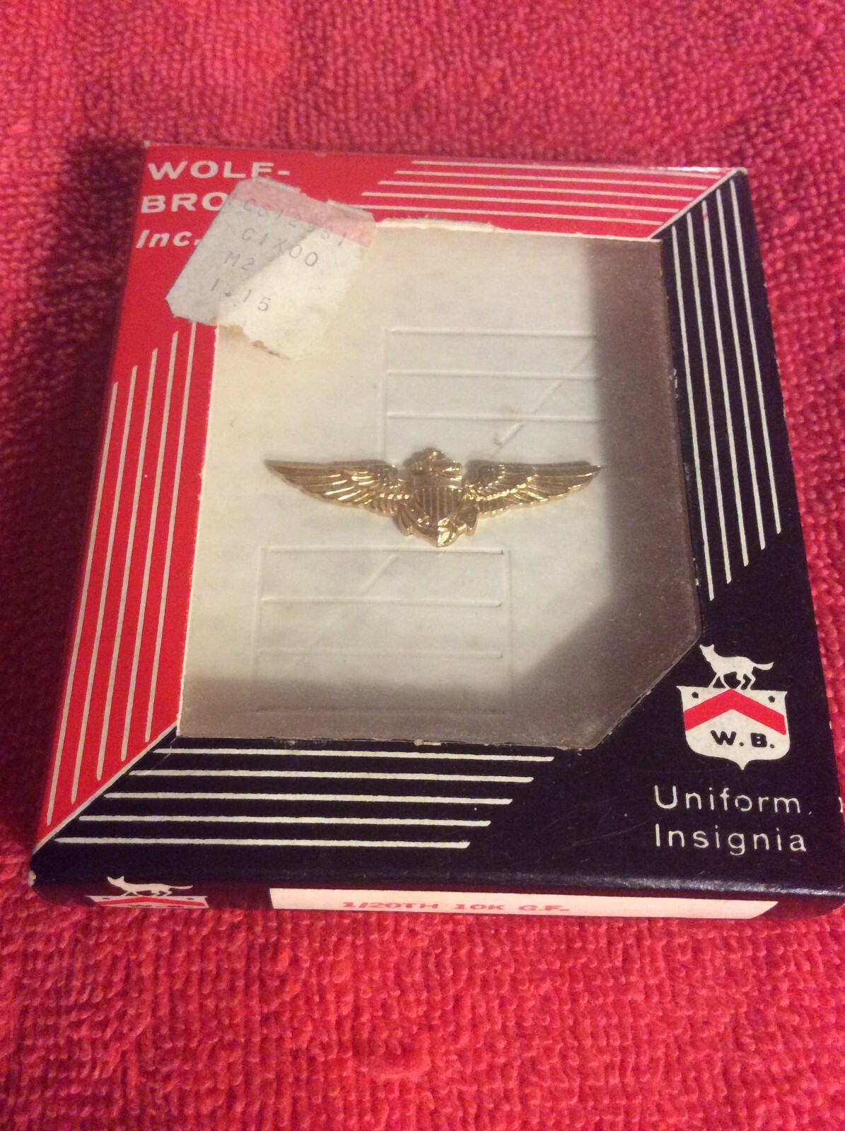 VINTAGE WOLF-BROWN MILITARY NAVY UNIFORM INSIGNIA 1/20TH 10 K. G. F GOLD FILLING