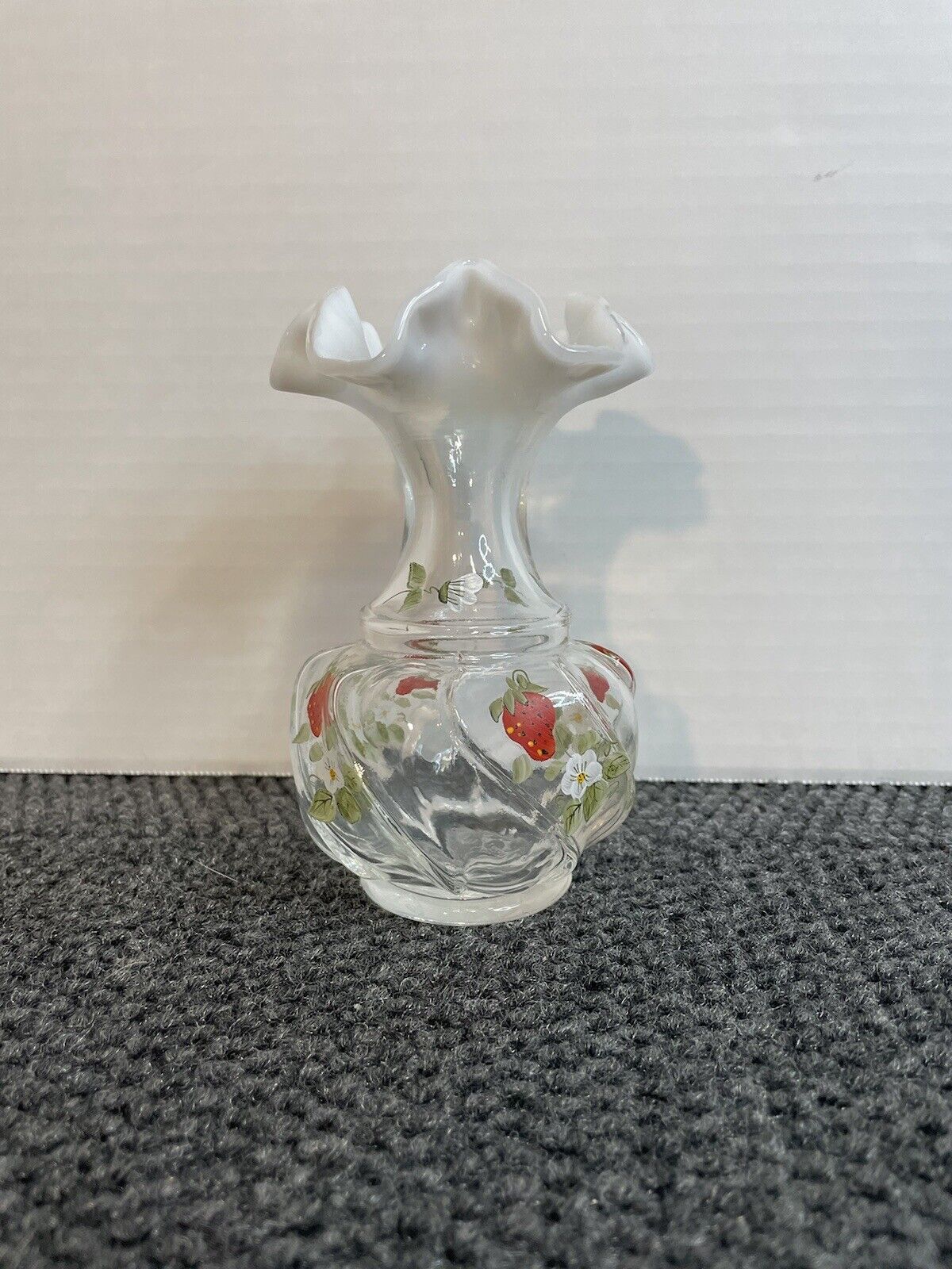 Fenton Vintage Glass Decorated French Opalescent, Shape 6056, Strawberries
