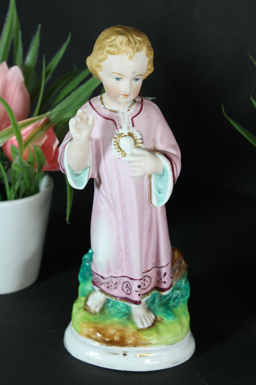 Antique vieux andenne porcelain bisque figurine statue young jesus 
