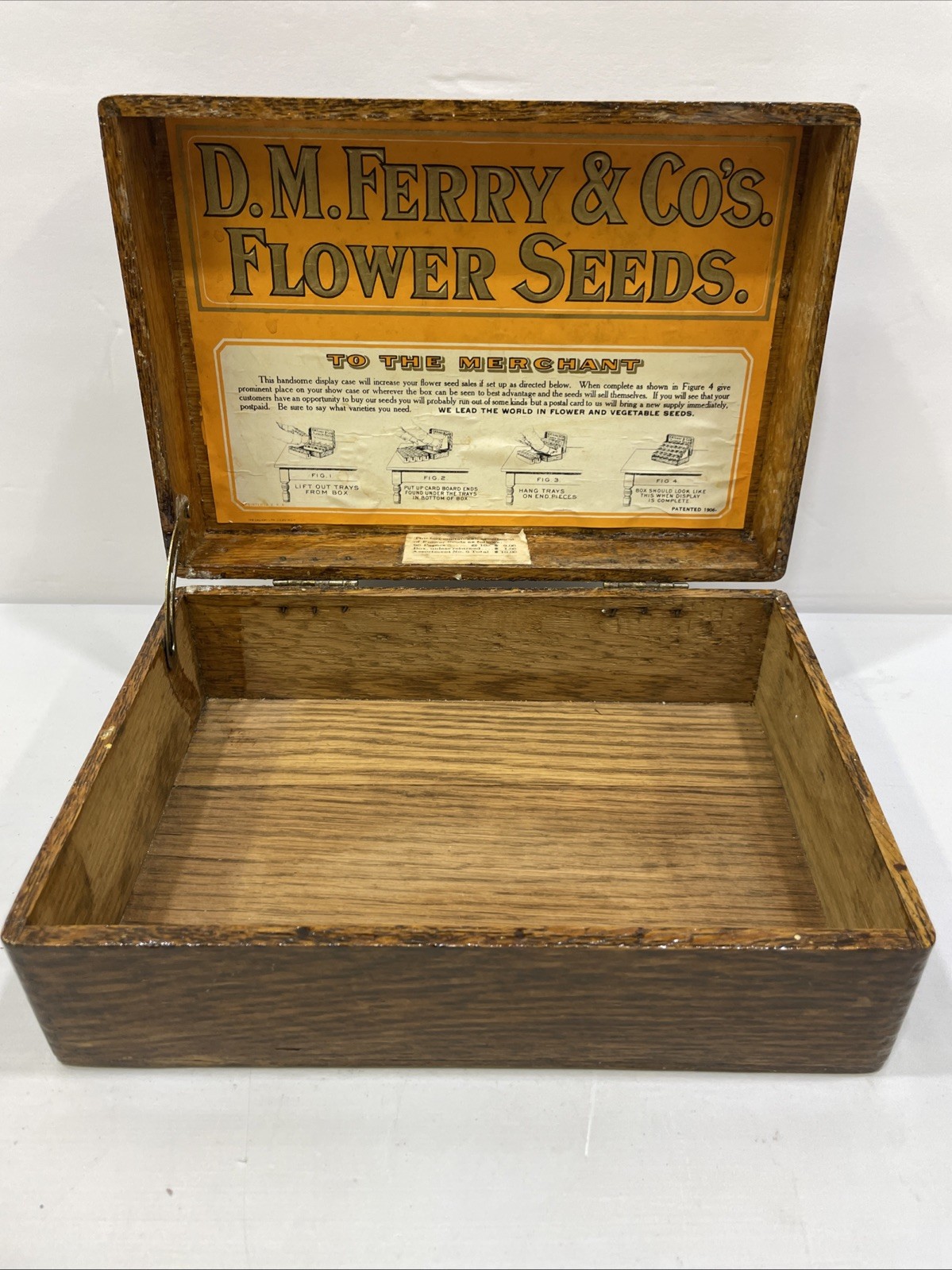 Antique D.M. Ferry & Co. Wooden Flower Seed Box Advertising Store Display Litho