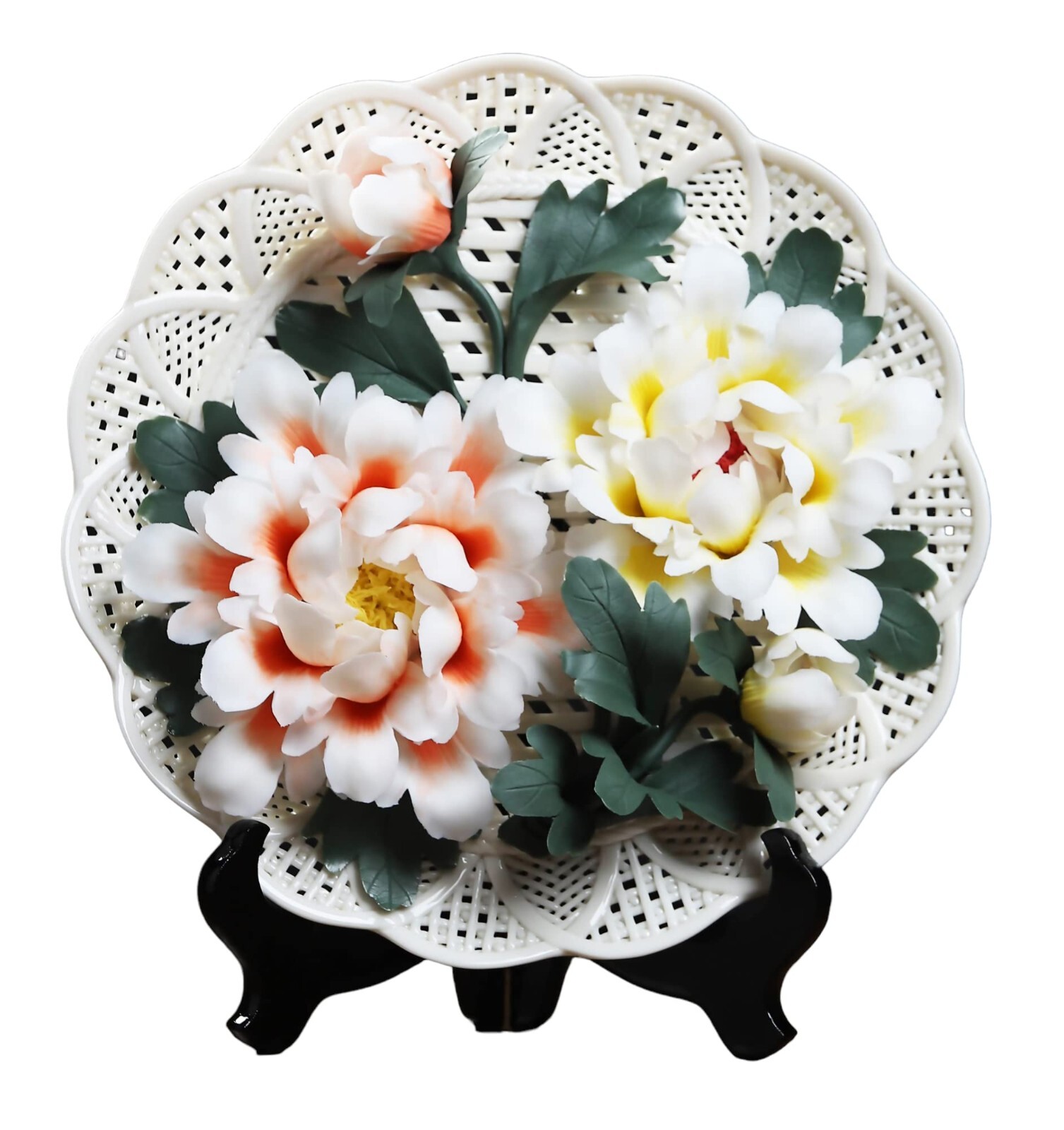 Plate Flower Handmade Paint 3D Work Piece of Art Decoration Porcelain Ceramic 9