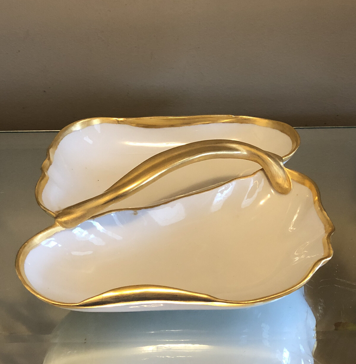 Handpainted Gold Gild Trim Divided Tray With Handle