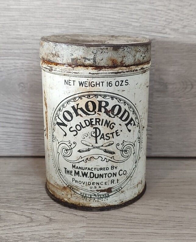 Vintage Nokorode Soldering Paste 16 Oz. Can Tin 3/4 Full Nice Advertising Piece