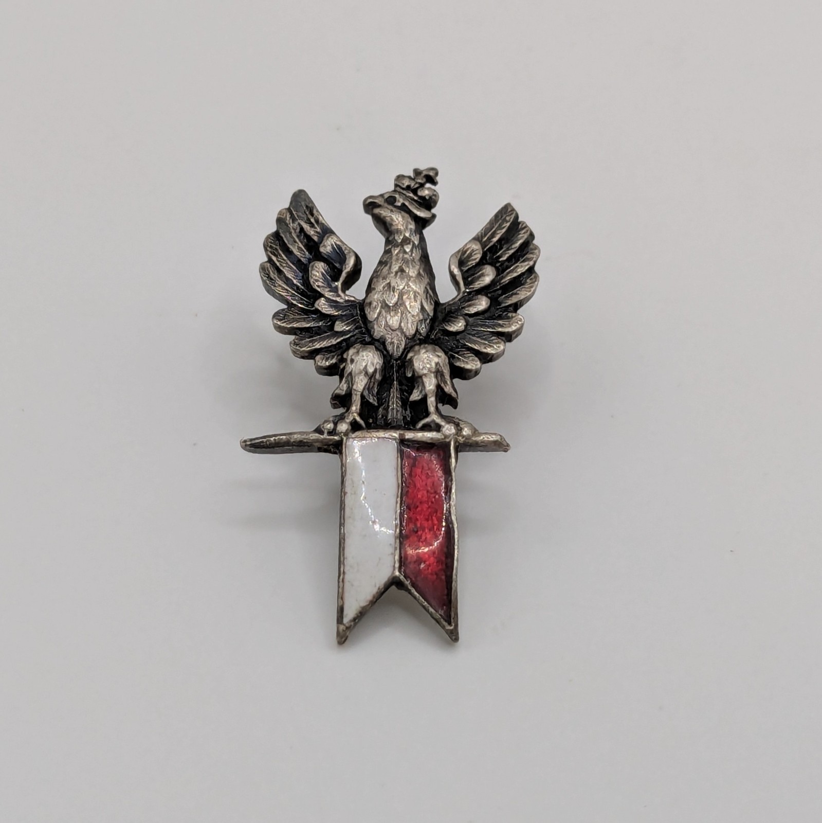Vintage Polish Eagle Pin Poland White Eagle Red White Enamel Patriotic Badge