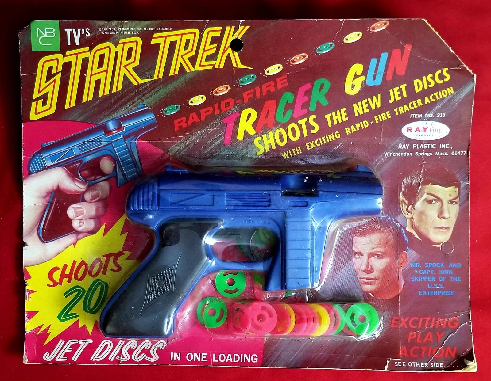 1967 Ray Plastics Inc. STAR TREK Vintage Rapid-Fire Tracer Gun w/ Jet Discs FAIR