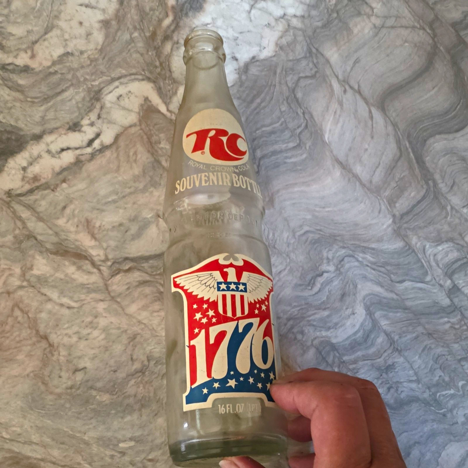 RC Royal Crown Cola 1776 Bicentennial 1976 Clear Glass Souvenir Bottle 16 fl oz
