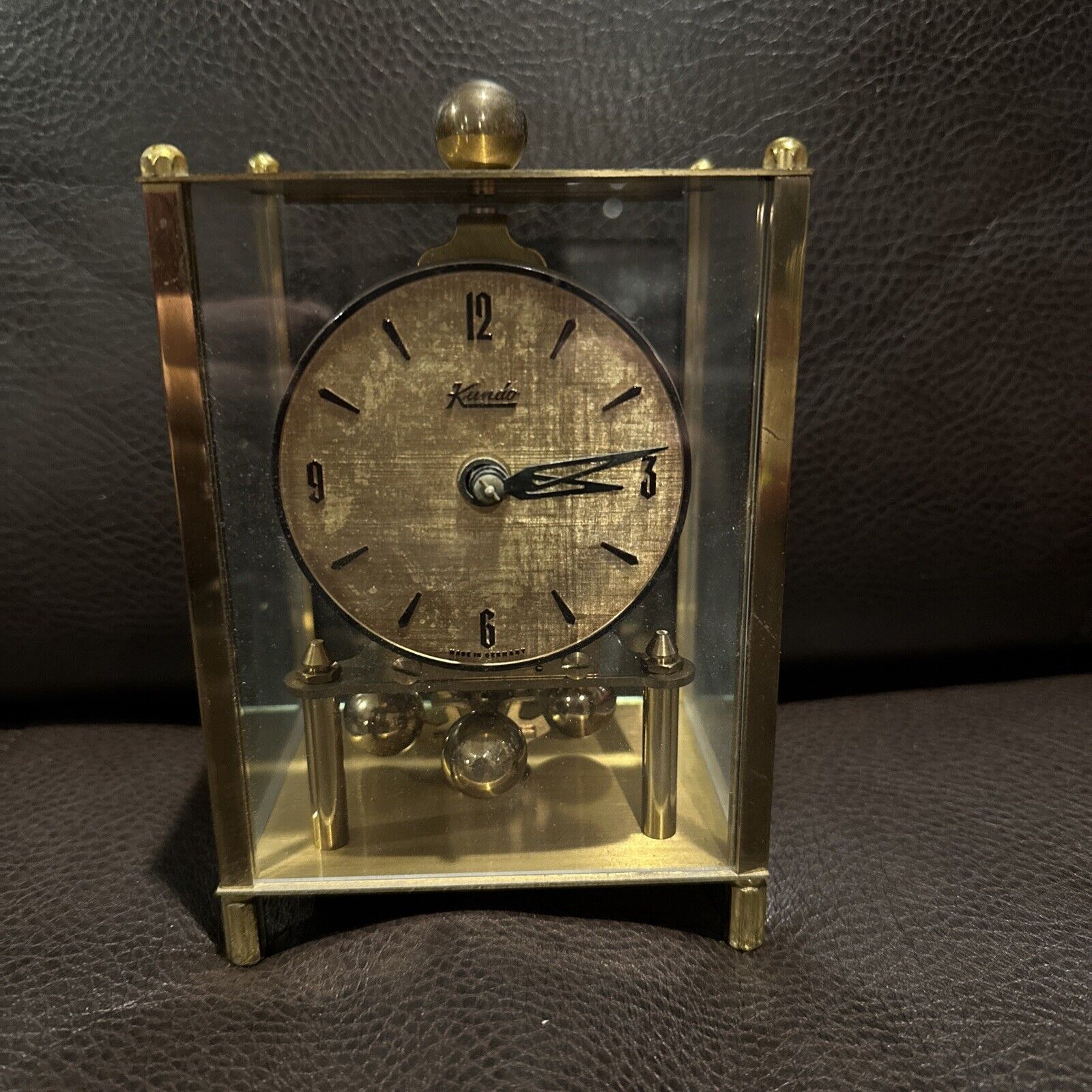 Vintage Kieninger and Oberfell Gold Brass Kundo Mantle Shelf Clock Germany