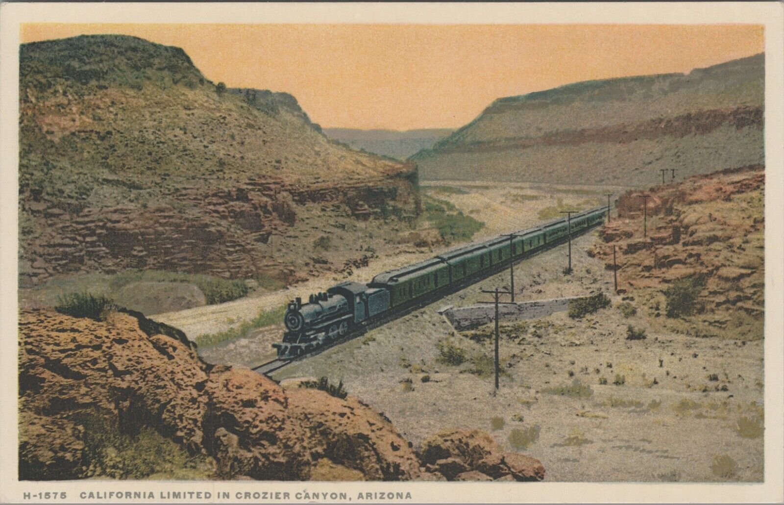 Fred Harvey California Limited RR Crozier Canyon AZ Arizona aerial postcard N134