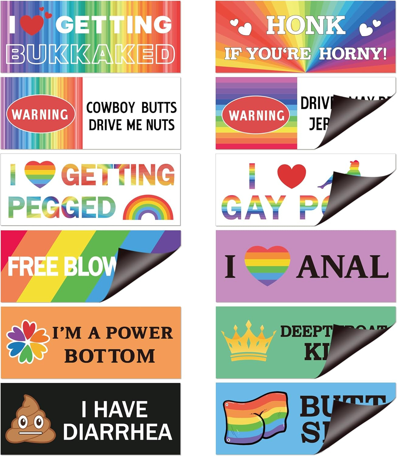 12Pcs Funny Gay LGBT Prank Bumper Stickers Rainbow Car Magnetic Bumper Decals Pr