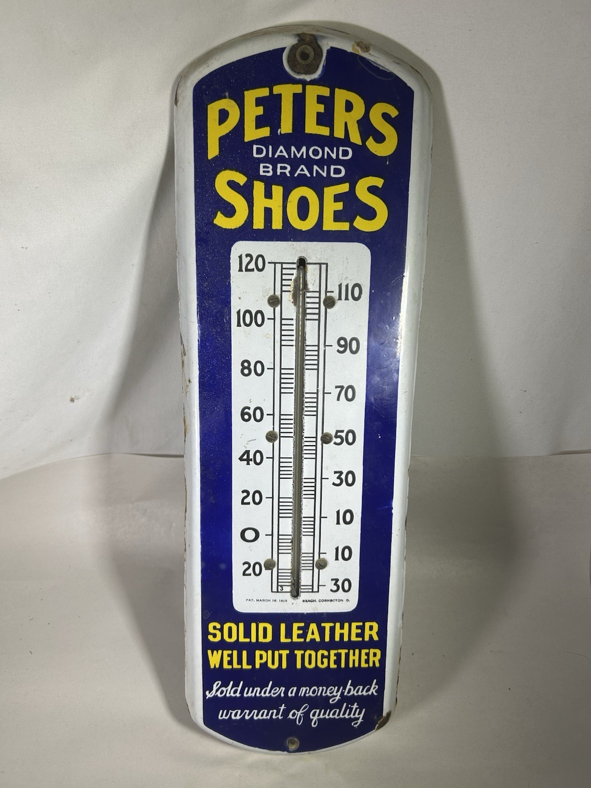 Rare Peters Shoes Porcelain Advertising Thermometer Sign Enamel