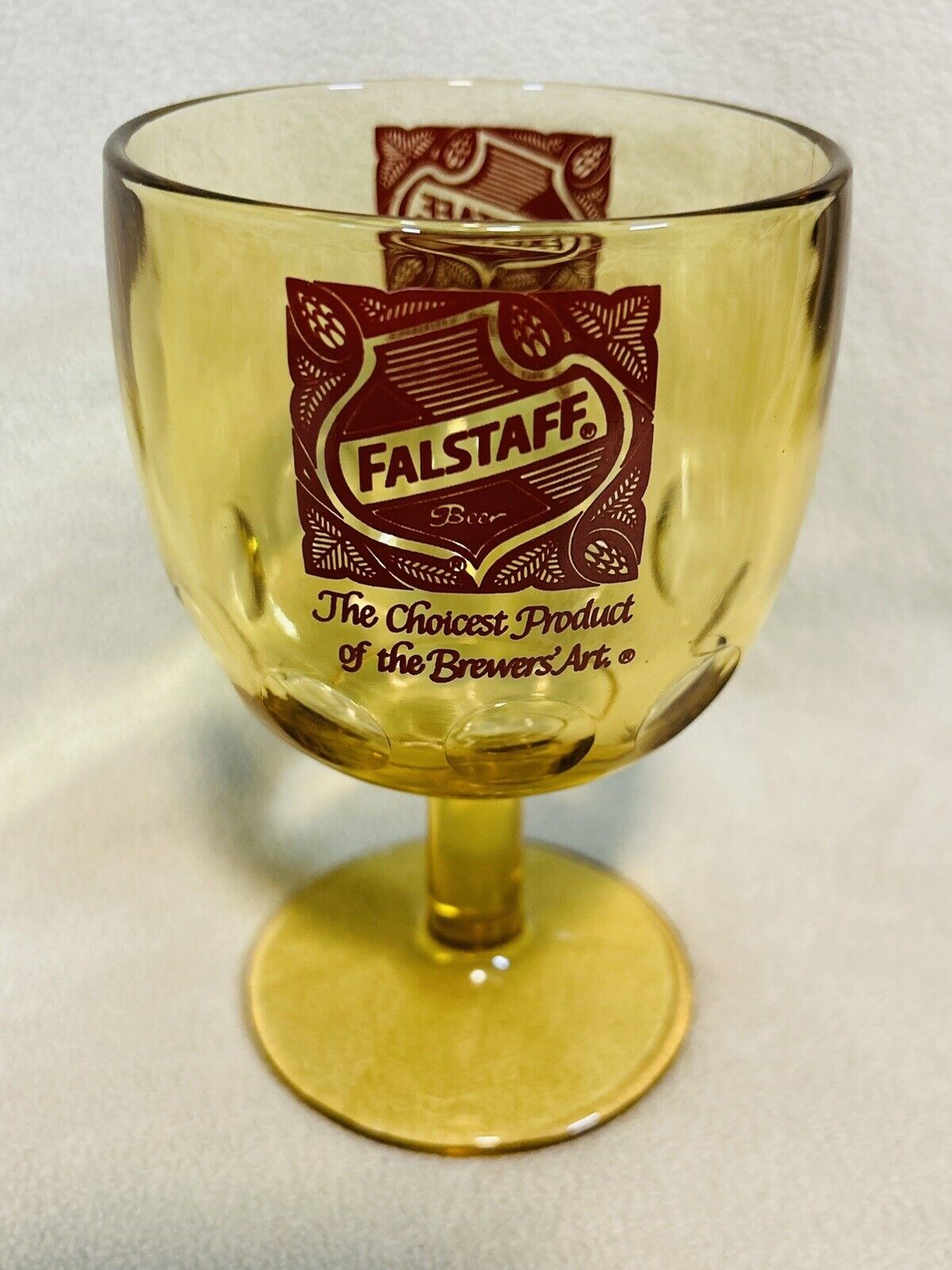 Vintage 1970’s Heavy Amber Glass Falstaff Beer Goblet Excellent Condition Nice