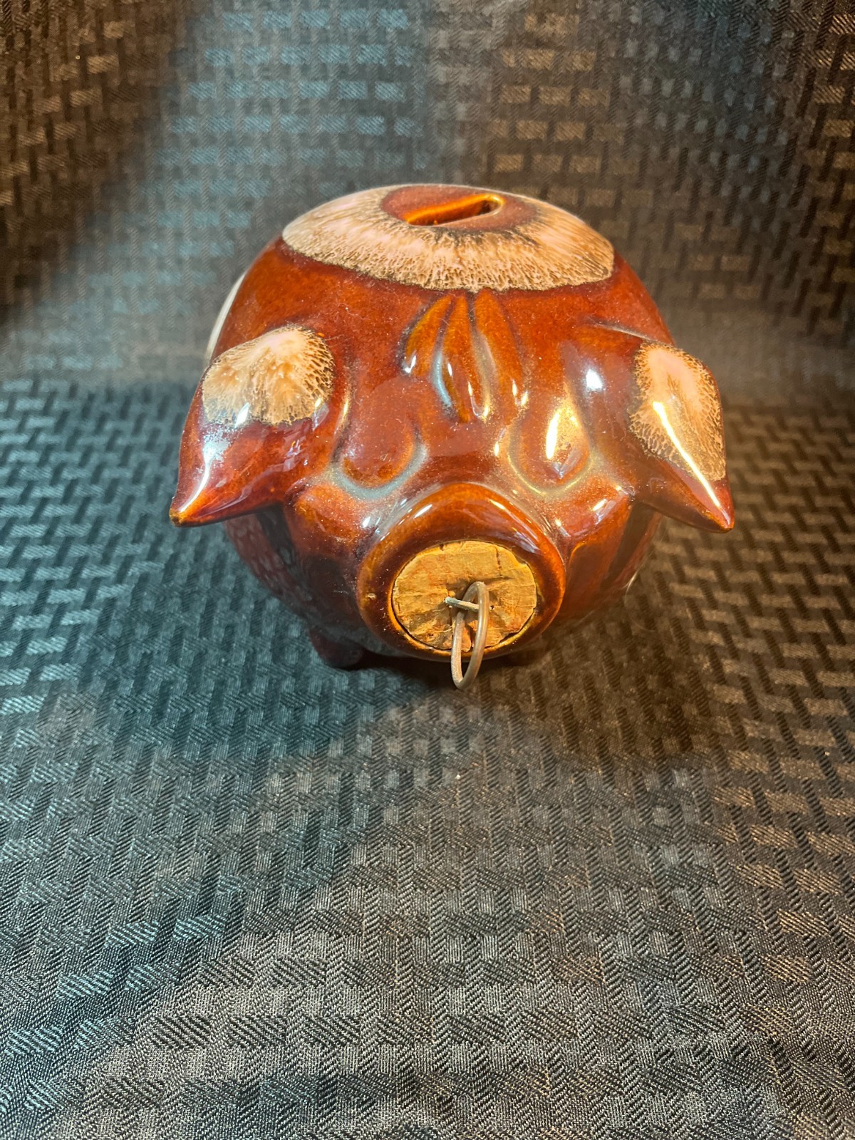 Hull Pottery 1957 Vintage Corky Pig Piggy Bank with Cork Stopper USA Brown