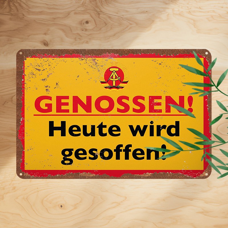1pc Vintage East German Communist Tin Metal Signs 12x8 Inch (30x20cm) - Rustic W