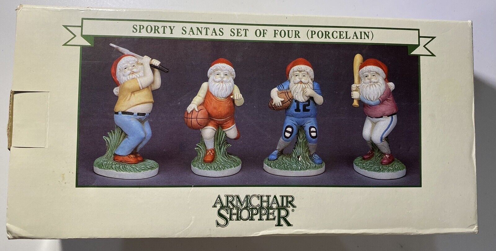 Vintage 1994 Sporty Santas Figurines - Set Of 4. Armchair Shopper. Christmas