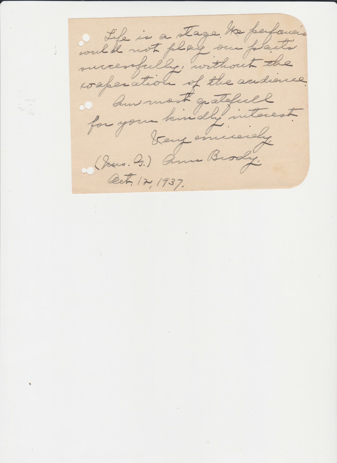 ANNE BRODY AMERICAN ACTRESS SILENT ERA.AUTOGRAPH ON ALBUM PAGE