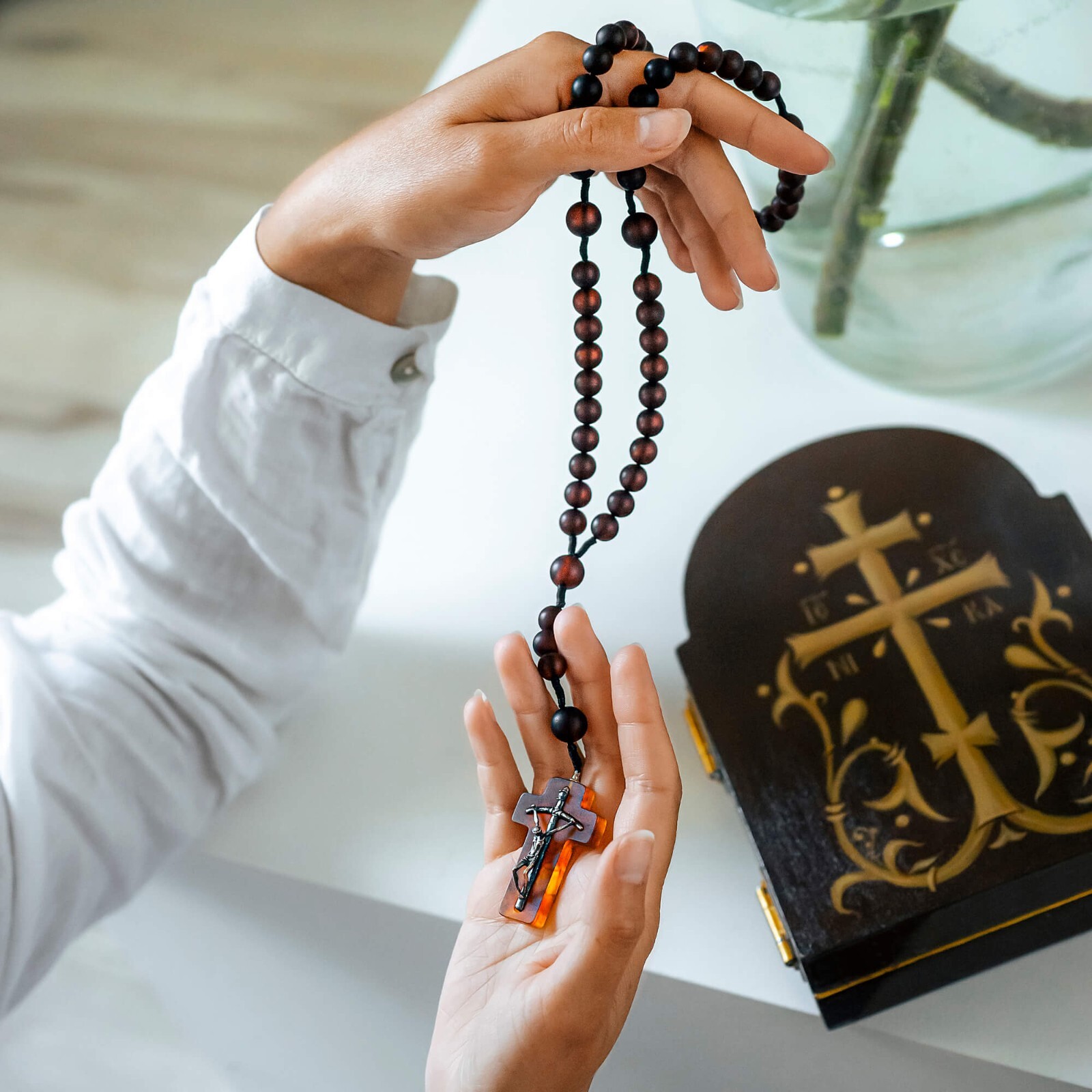 Large Luxury Rosary with JOHN Paul II CRUCIFIX | Baltic Amber & Sterling Silver