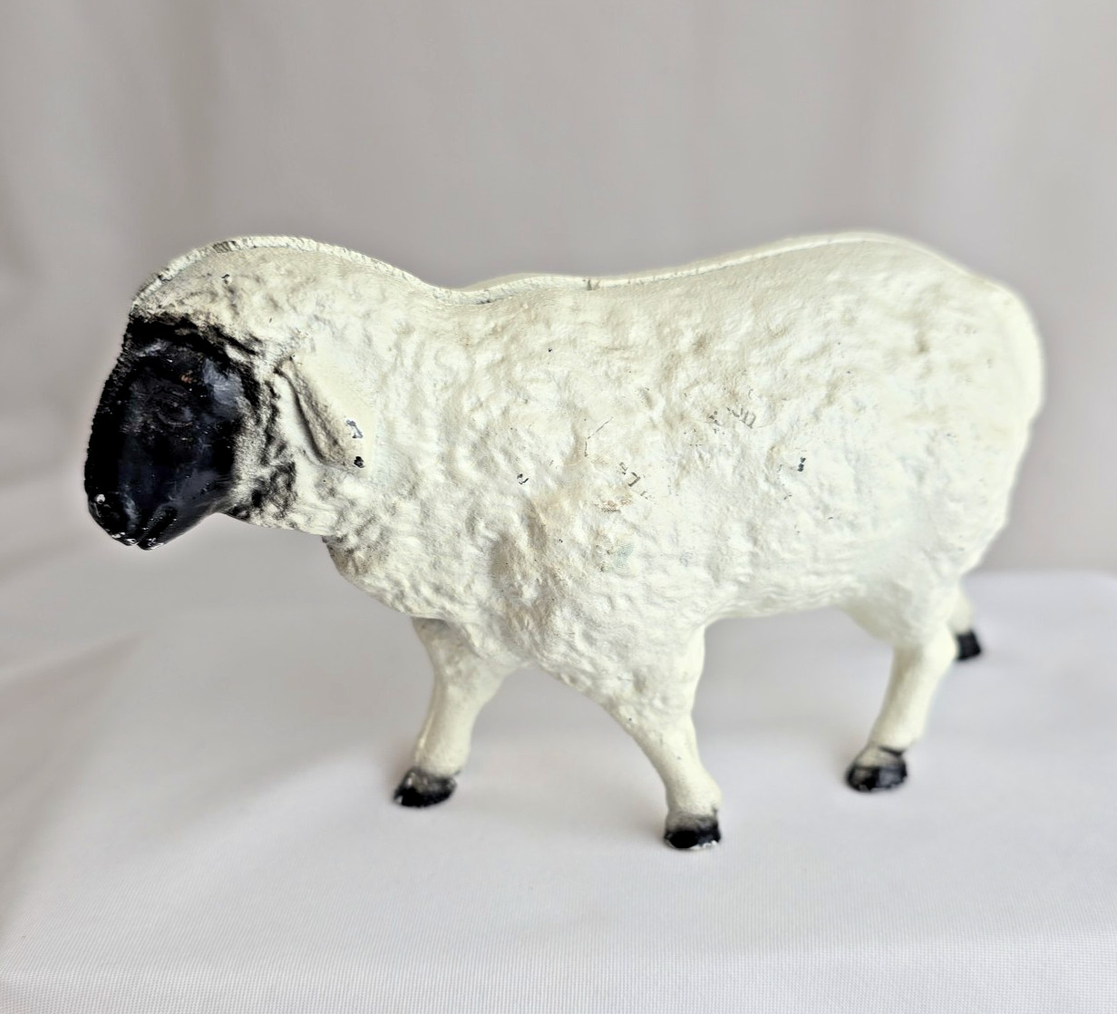 Vintage Cast Iron Sheep Coin Bank White w Black Face 5.5 in x 3 in tall Vintage Cast Iron Sheep Coin Bank White w Black Face 5.5 in x 3 in tall