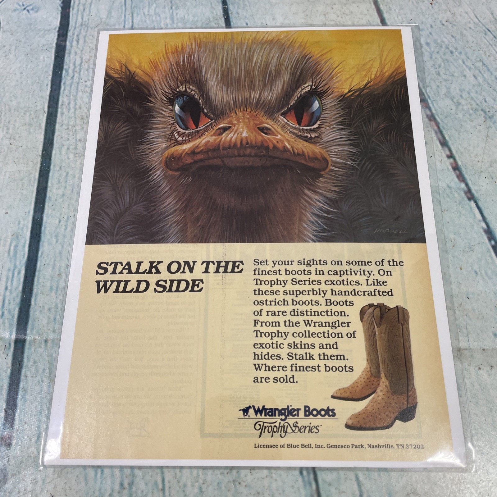 1985 Wrangler Cowboy Boot Ostrich Vtg Print Ad/Poster Pinup Art Magazine Page 1985 Wrangler Cowboy Boot Ostrich Vtg Print Ad/Poster Pinup Art Magazine Page
