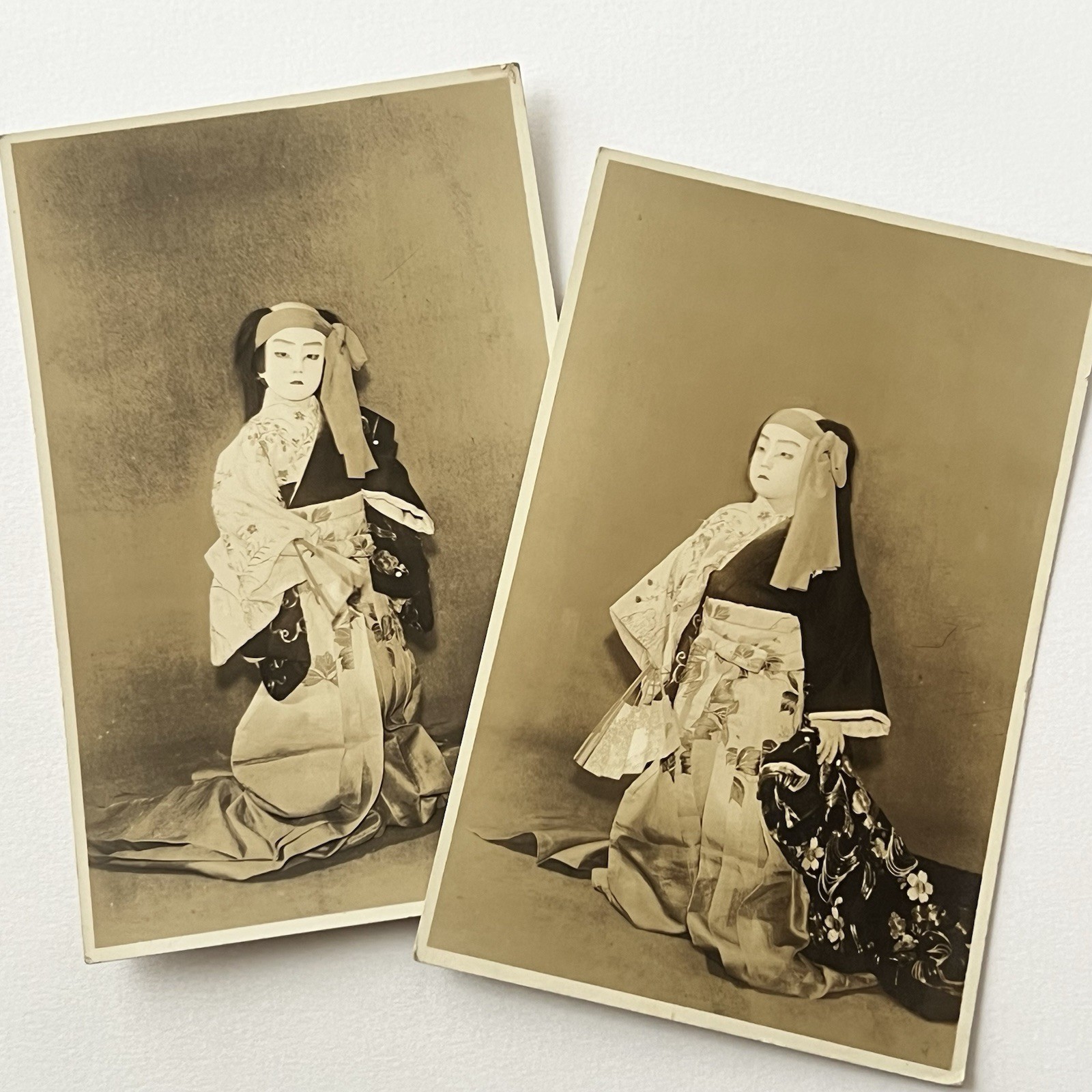 Antique Gelatin Silver Photograph Ghostly Kabuki Performer Japanese Child Kimono