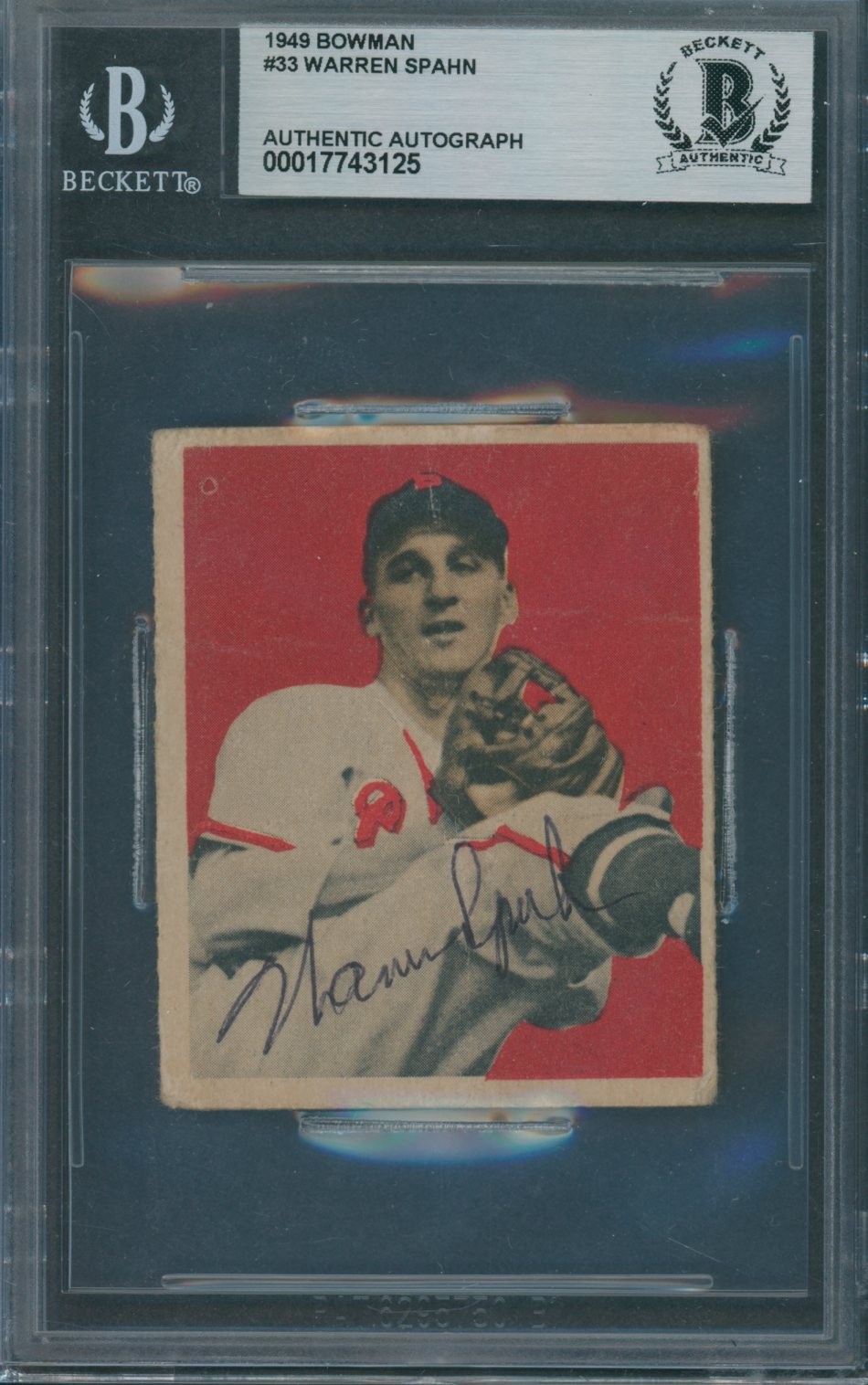 1949 Bowman #33 Warren Spahn Beckett Authentic Autograph Signed *3125 1949 Bowman #33 Warren Spahn Beckett Authentic Autograph Signed *3125